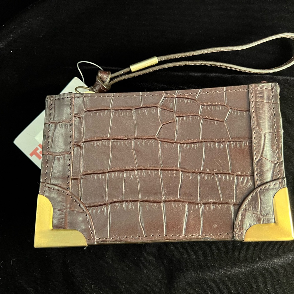 NEW - Foley & Corinna Wristlet in Brown with Crocodile design and gold accents